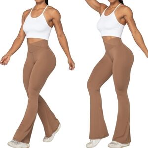 Sunzel Flare Leggings Crossover Yoga Pants Tummy Control High-Waisted Wide Leg